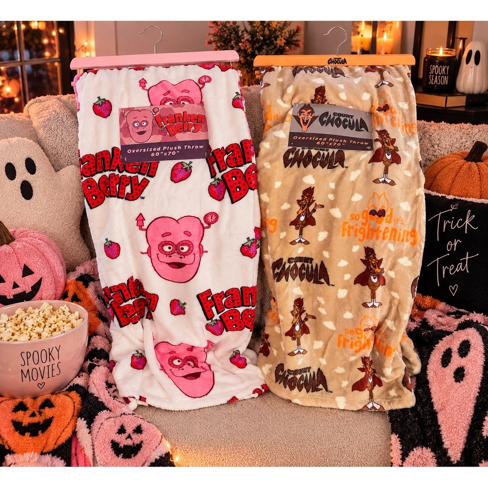 Set of 2 Cereal Monsters Franken Berry Count Chocula Oversize Plush Throw